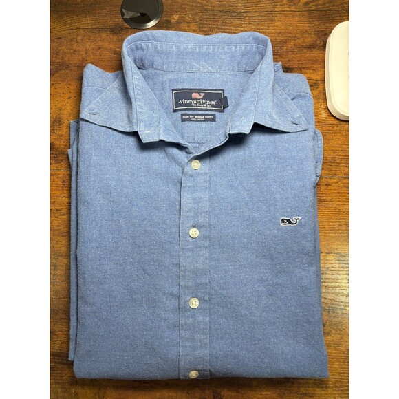 Vineyard Vines Shirt Mens Large Whale Button Down Long Sleeve Blue 100% Cotton - Picture 1 of 6